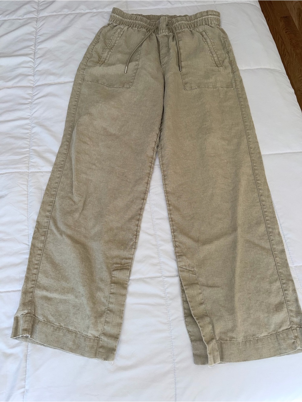 Athleta Retreat 100% Linen Wide Leg Crop Pants XS Olive Green - Picture 7 of 7